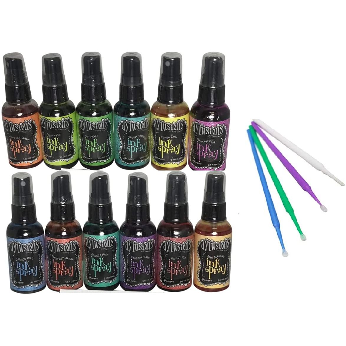 Ranger Dylusions Ink Spray Bundle with Bonus Purple Turtle Blending Sticks (New Fall 2019 Bundle - Blue Lagoon, Balmy Night, Desert Sand, Fiery Sunset, Island Parrot, Pink Flamingo)