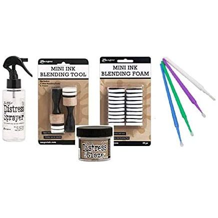 Ranger Tool Bundle - 2 Blending Tools, 20 Replacement Foam, Distress Spray and Distress Glaze Kit w/PTP Blending Sticks