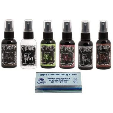 Ranger Dylusions Ink Spray Bundle with Bonus Purple Turtle Blending Sticks (New Fall 2019 Bundle - Blue Lagoon, Balmy Night, Desert Sand, Fiery Sunset, Island Parrot, Pink Flamingo)