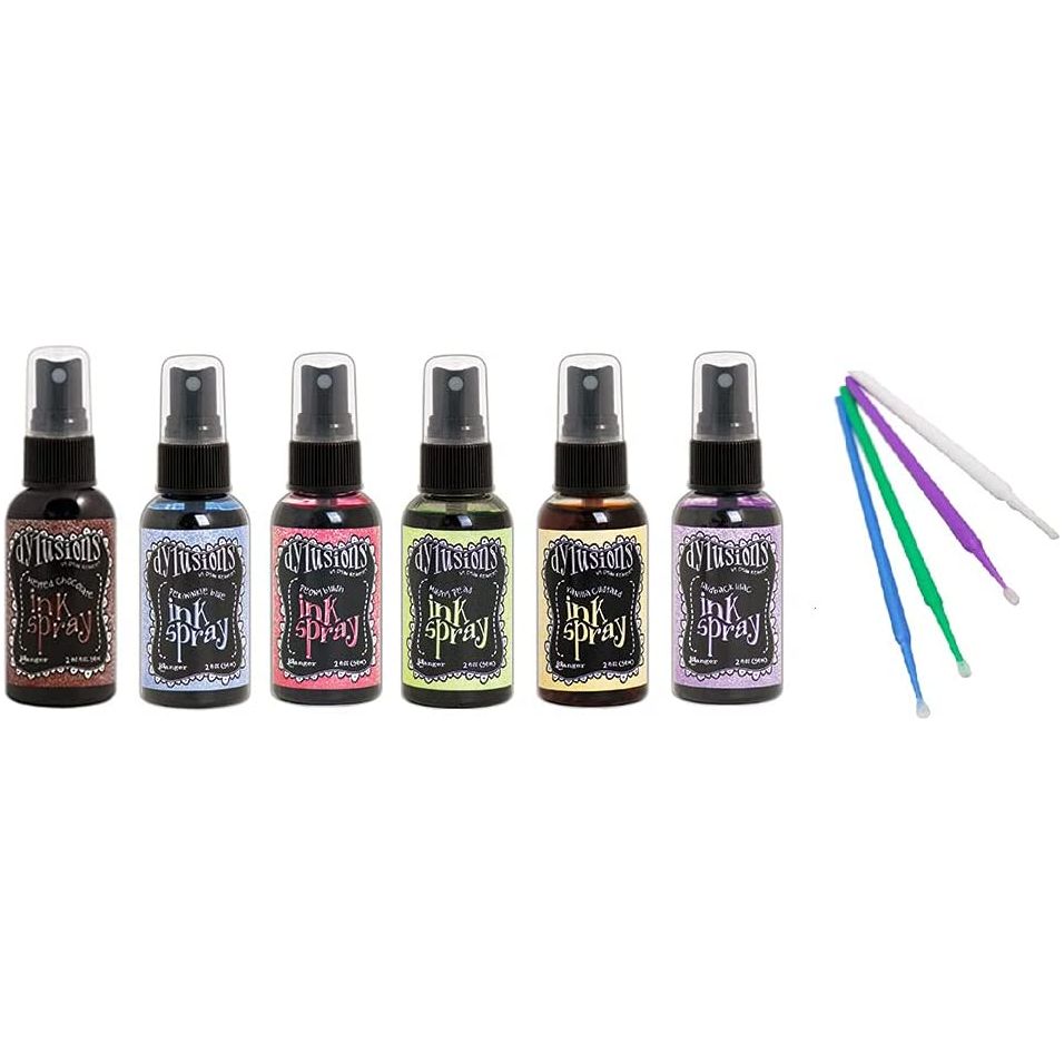 Ranger Dylusions Ink Spray Bundle with Bonus Purple Turtle Blending Sticks (New Fall 2019 Bundle - Blue Lagoon, Balmy Night, Desert Sand, Fiery Sunset, Island Parrot, Pink Flamingo)