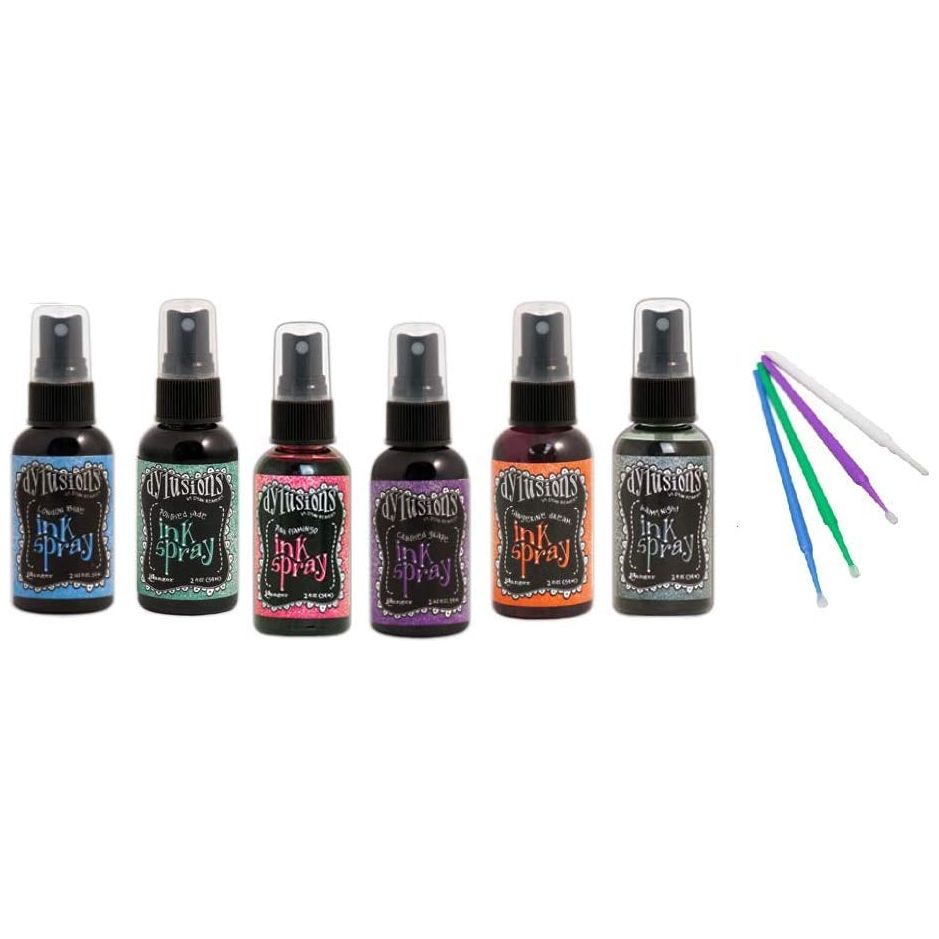 Ranger Dylusions Ink Spray Bundle with Bonus Purple Turtle Blending Sticks (New Fall 2019 Bundle - Blue Lagoon, Balmy Night, Desert Sand, Fiery Sunset, Island Parrot, Pink Flamingo)