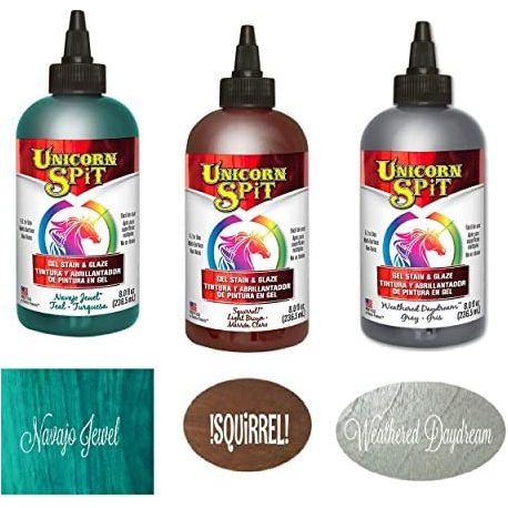 Unicorn SPiT Gel Stain and Paint New Color Fall 2017 Collection - Squirrel, Navajo Jewel, Weathered Daydream 8 oz Bottles
