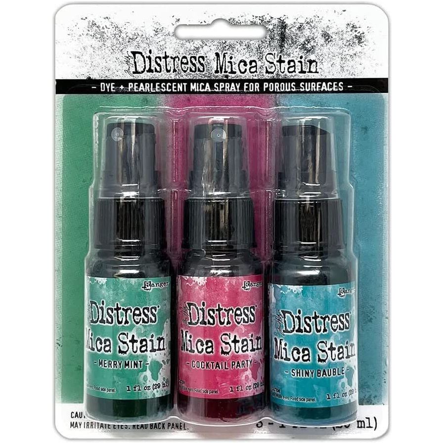Ranger Ink - Tim Holtz - Christmas - Distress Mica Stain - Set Four 4 Winter Christmas 2022 Merry Mint, Cocktail Party, and Shiny Bauble
