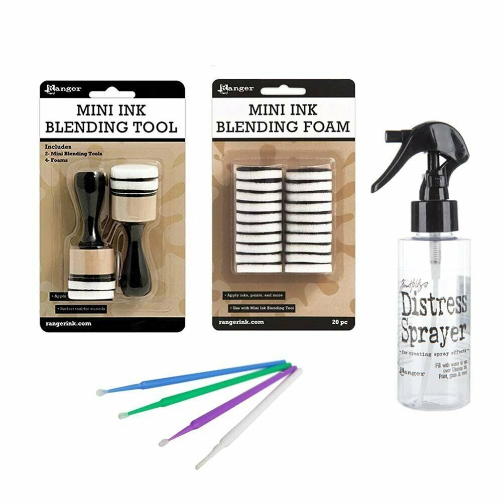 Tim Holtz Bundle - Distress Sprayer, Mini Blending Tools, Mini Blending Foams, & Exclusive Purple Turtle Detail Picks