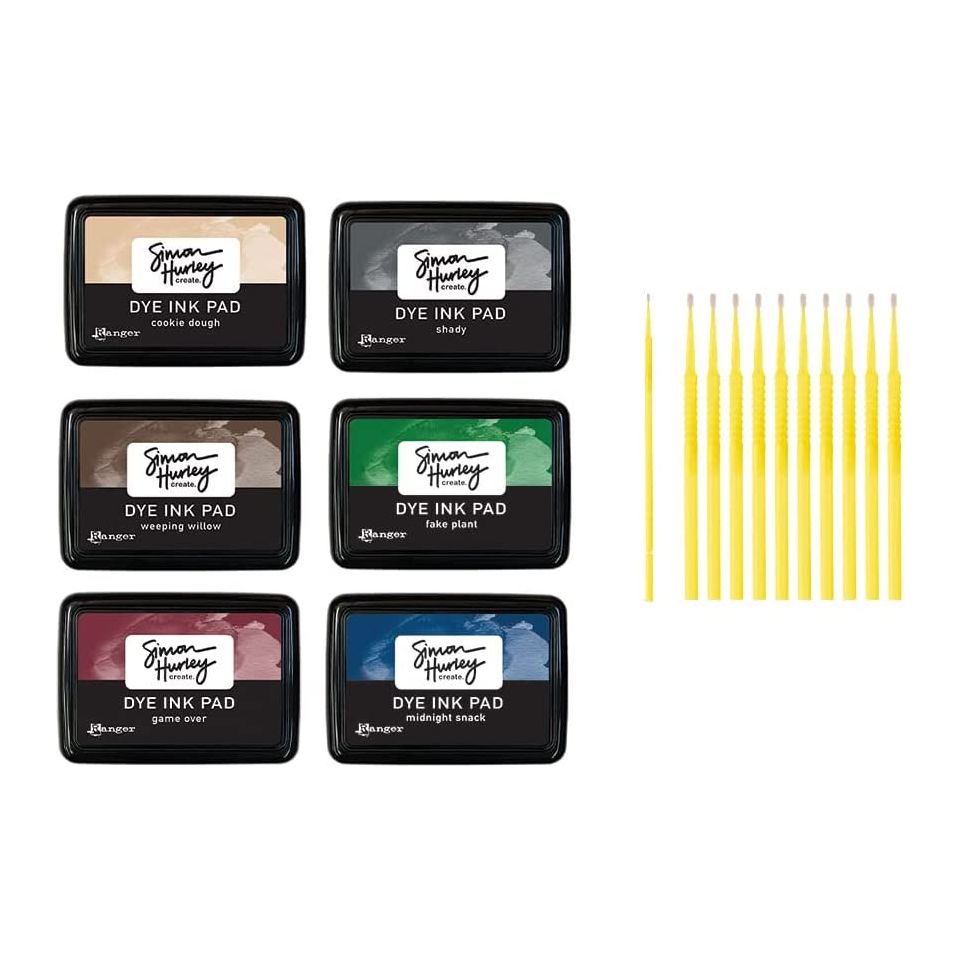 Ranger Simon Hurley Dye Ink Pad Bundles with TreBBies Fine Detail Sticks (Complete 6 Collection)
