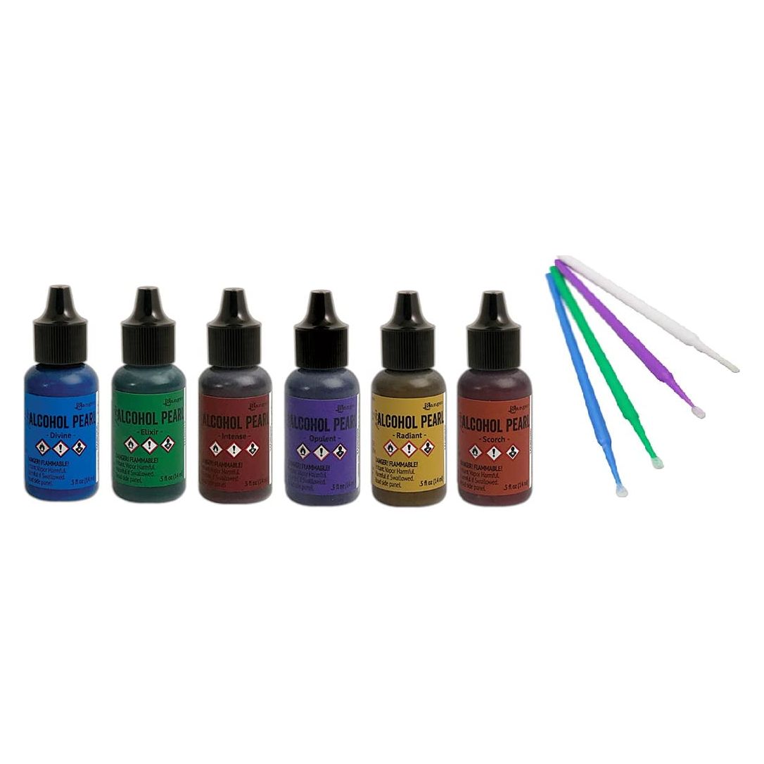 Tim Holtz Alcohol Pearls Bundle 6 Bottles Plus Blending Tools (Kit 5 and 6)