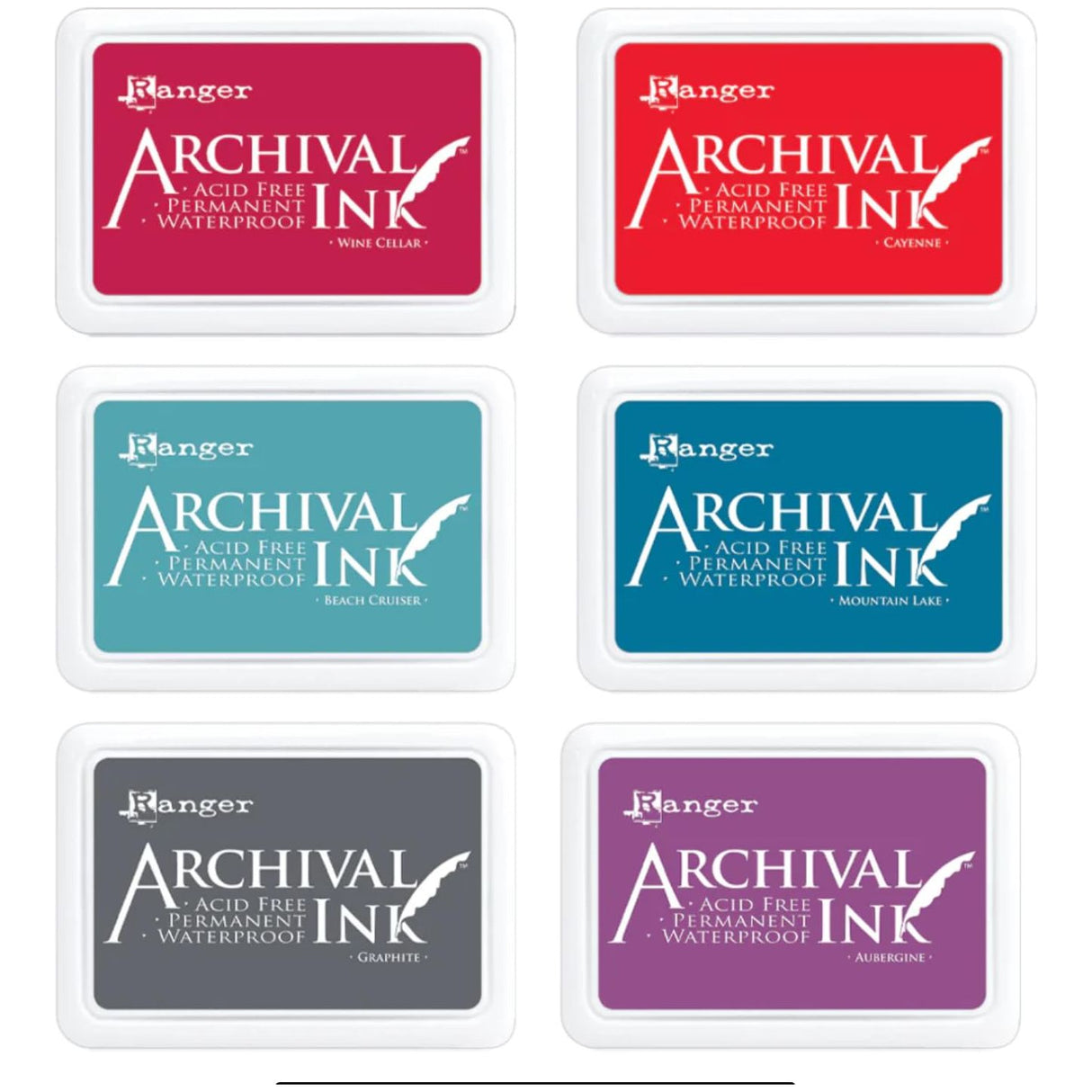 Bundle - Ranger Ink Tim Holtz Archival March 2024 6 Pads Aubergine, Beach Cruiser, Cayenne, Graphite, Mountain Lake, and Wine Cellar