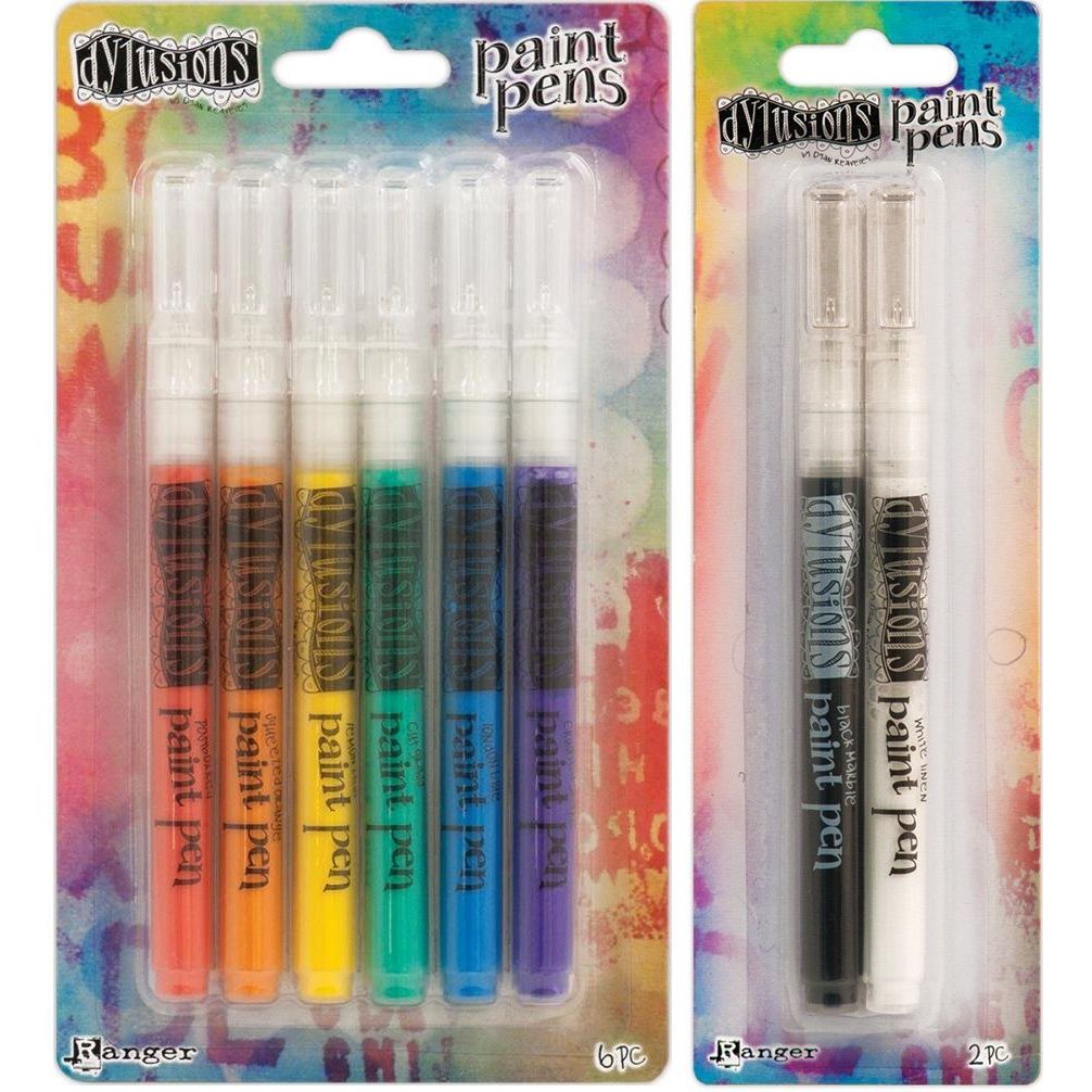 Dyan Reaveley's Dylusions Paint Pens - Six Color Pack + White Linen & Black Marble
