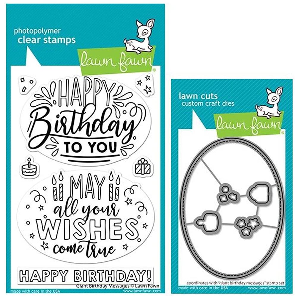Lawn Fawn Giant Birthday Messages Bundle - Clear Stamps and Dies - 2 Items