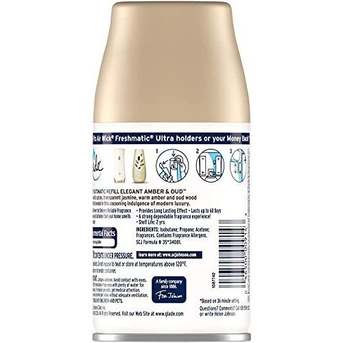 Glade Automatic Spray Air Freshener Refills, 6.2 Ounce Cans (Elegant Amber & Oud, 4 Spray Refills)