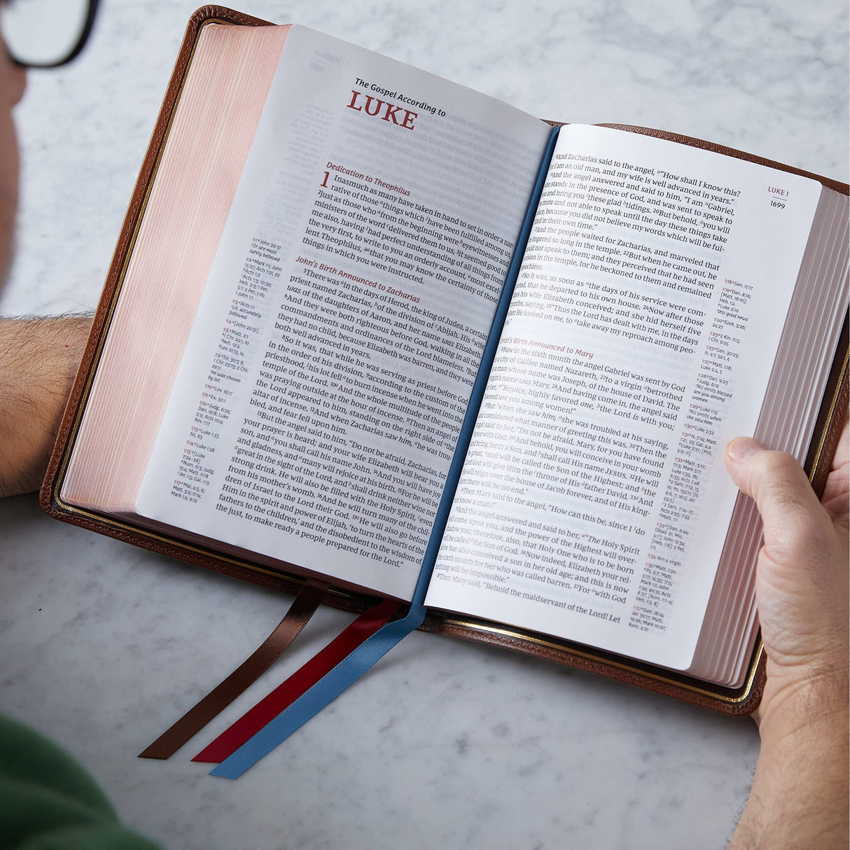 NKJV, Single-Column Reference Bible, Genuine Leather, Blue, Comfort Print: Holy Bible, New King James Version [Leather Bound] Thomas Nelson