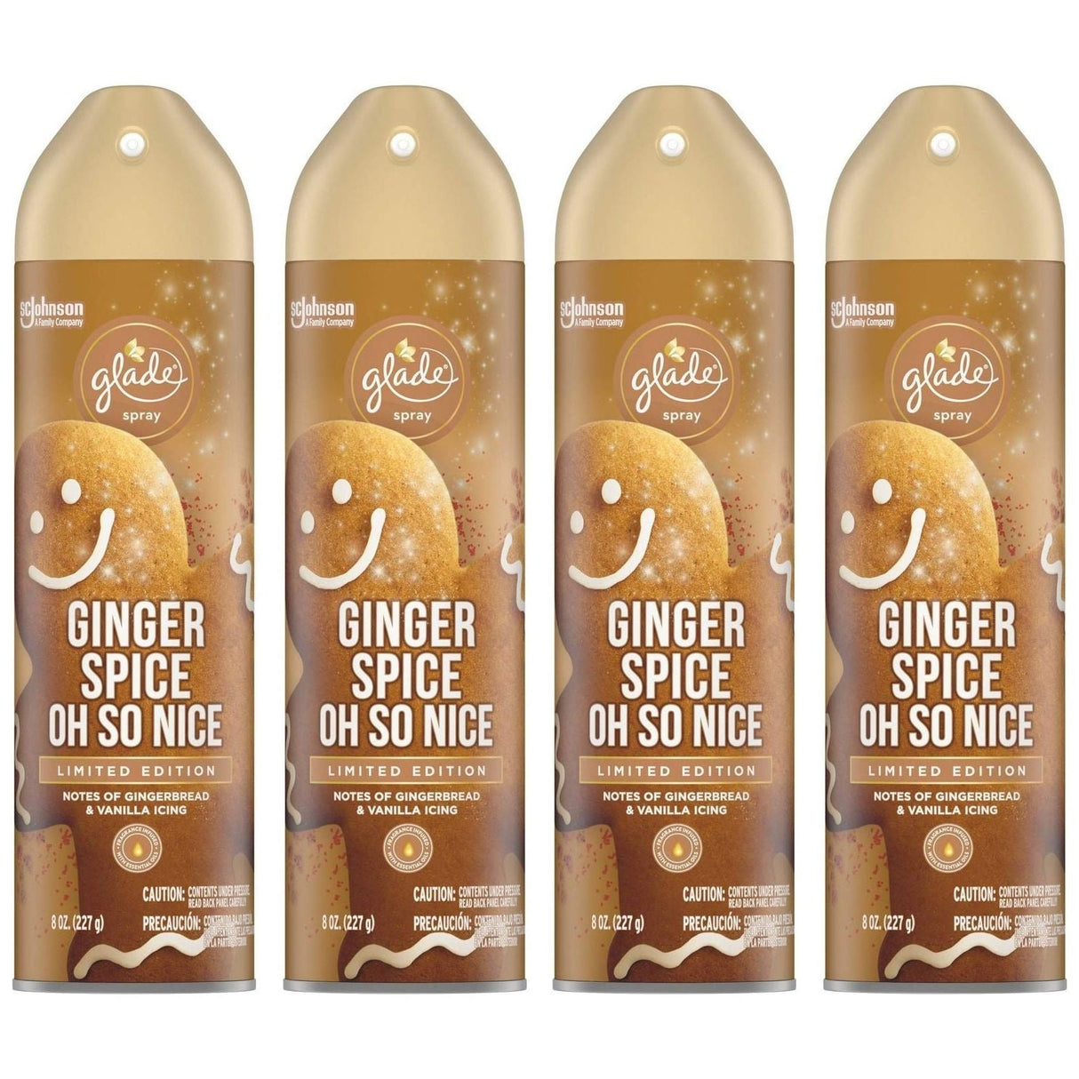 Glade Air Freshener Spray - Ginger Spice Oh So Nice - Holiday Collection 2020 - Net Wt. 8 OZ (227 g) Per Can - Pack of 4 Cans