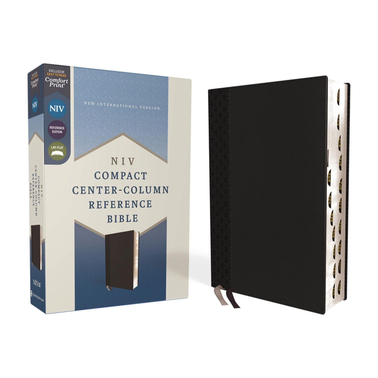 NIV, Compact Center-Column Reference Bible, Leathersoft, Black, Red Letter, Thumb Indexed, Comfort Print [Imitation Leather] Zondervan