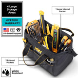 STEELHEAD 12-Inch Wide Mouth Tool Bag & Organizer, Reinforced Bottom, 4 Pockets, Water-Resistant, Heavy-Duty Zipper, Quick-Access Tool Attachment, Jobsite Ready: Electricians, Plumbers, Contractors