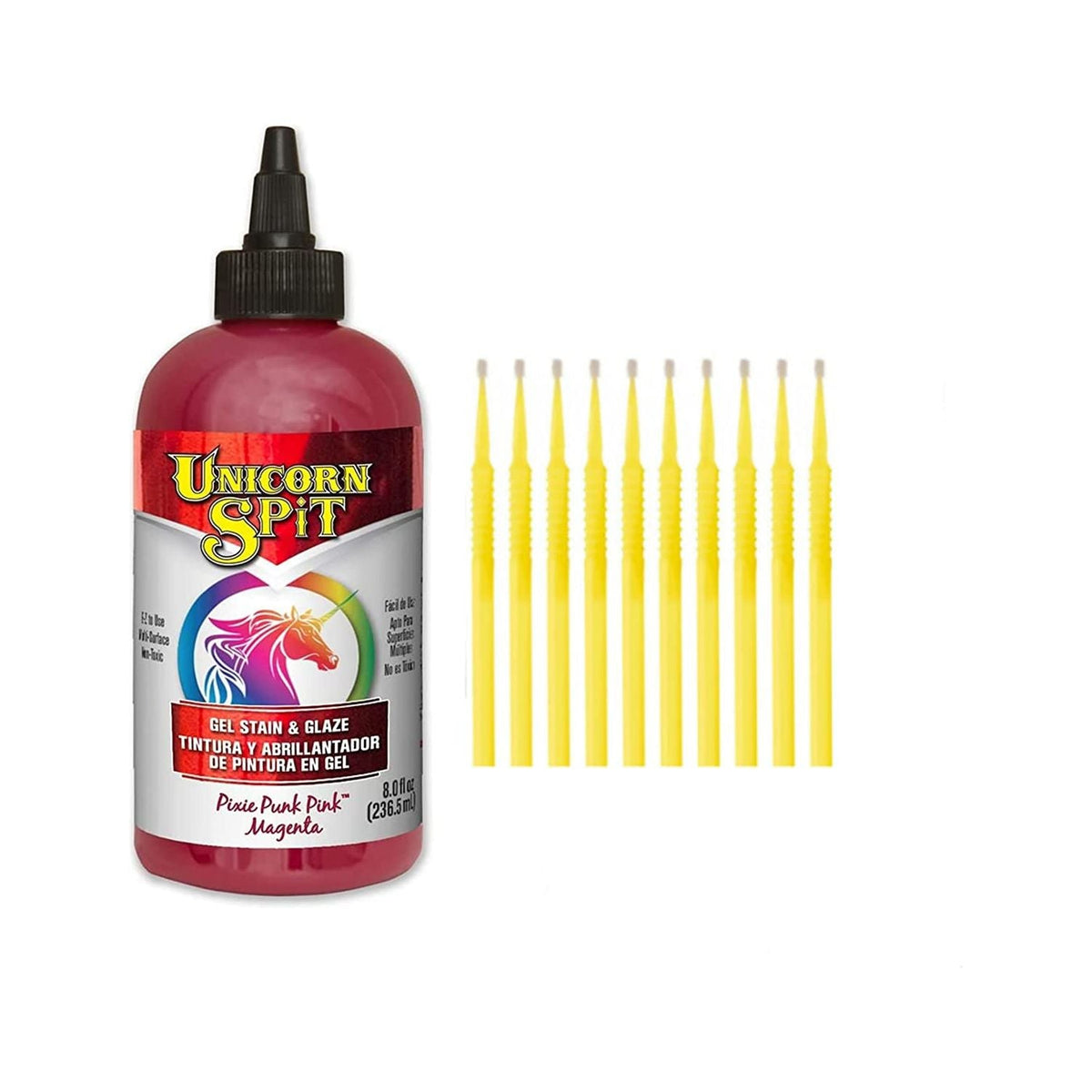 Unicorn SPiT Gel Stain & Glaze Paint In One - 4oz Calypso Collection - Phoenix Fire, Pixie Punk Pink, & Zia Teal With 10 Fine Detail Sticks