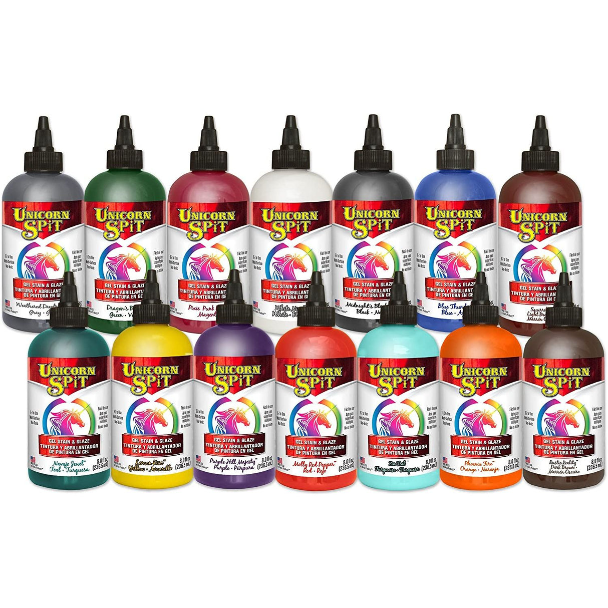 Unicorn SPiT Gel Stain & Glaze in One - 14 Complete Paint Collection- 8oz - Includes New Colors and Exclusive PTP Flash Deals UseGuide